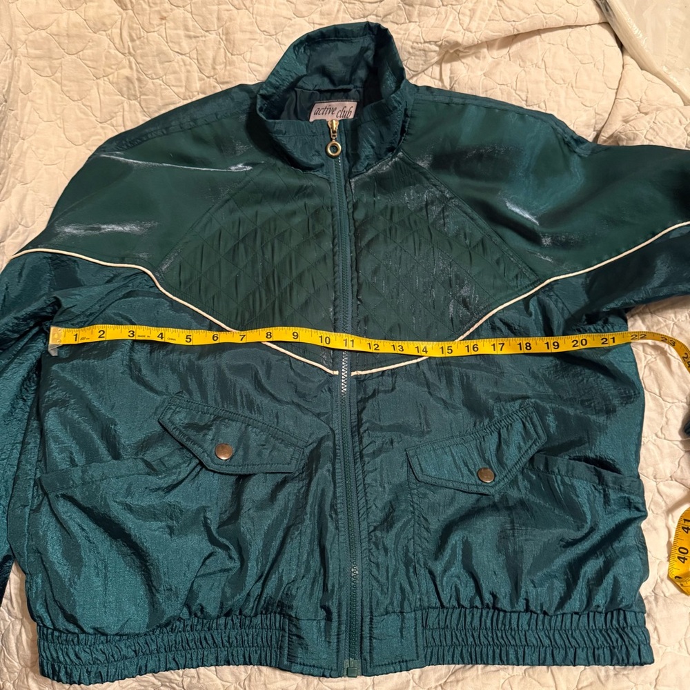 Vtg 80s Active Club Jacket Full Zip Windbreaker Green Quilted Organza Women’s M - Picture 5 of 6